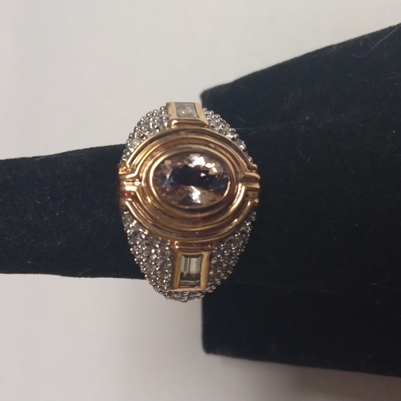 Stamped .925 India Kunzite and Diamond Ring. 7.7 Grams